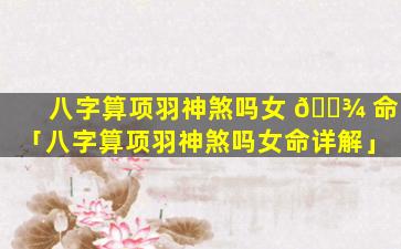 八字算项羽神煞吗女 🌾 命「八字算项羽神煞吗女命详解」